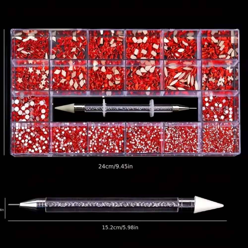2500 pièces verre cristal diamant Nail Art strass 21 grille boîte bijoux de luxe gemmes ongles charm