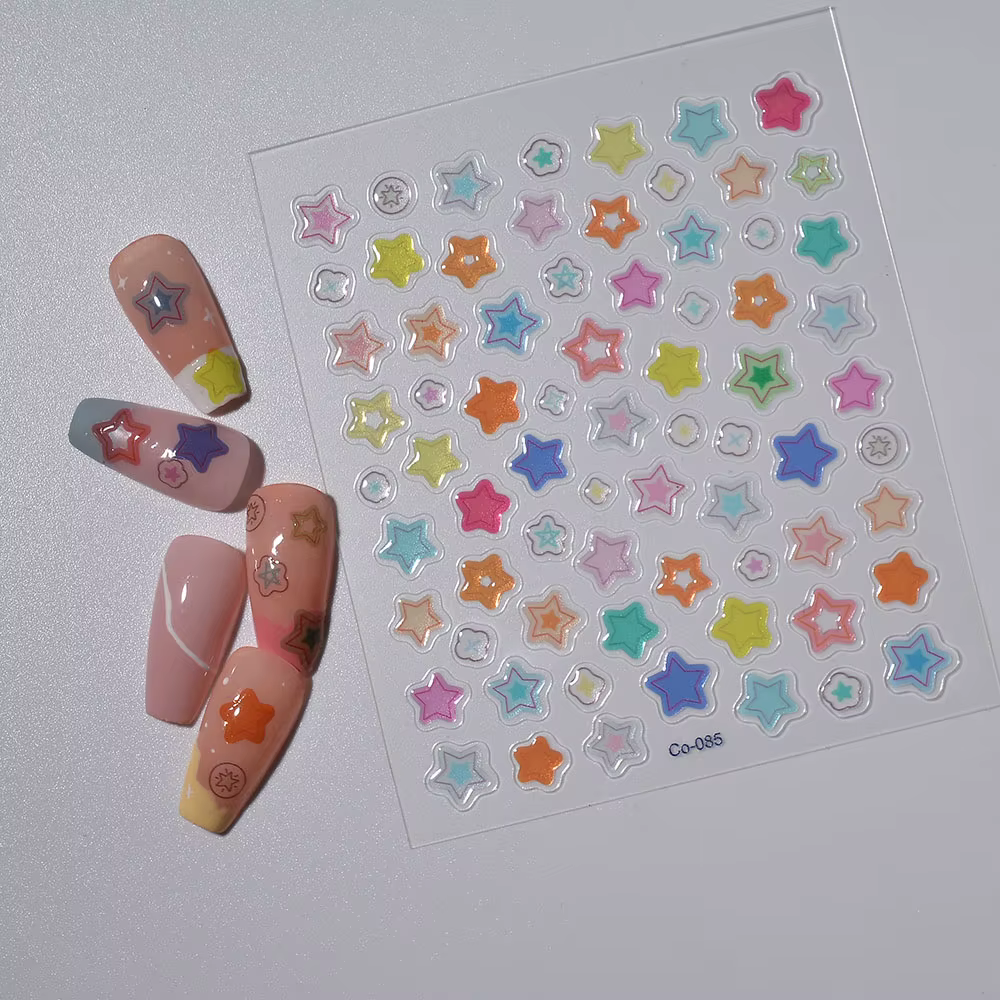 Autocollants pour ongles en forme d'étoile à cinq branches colorés, style doux, autocollants pour on