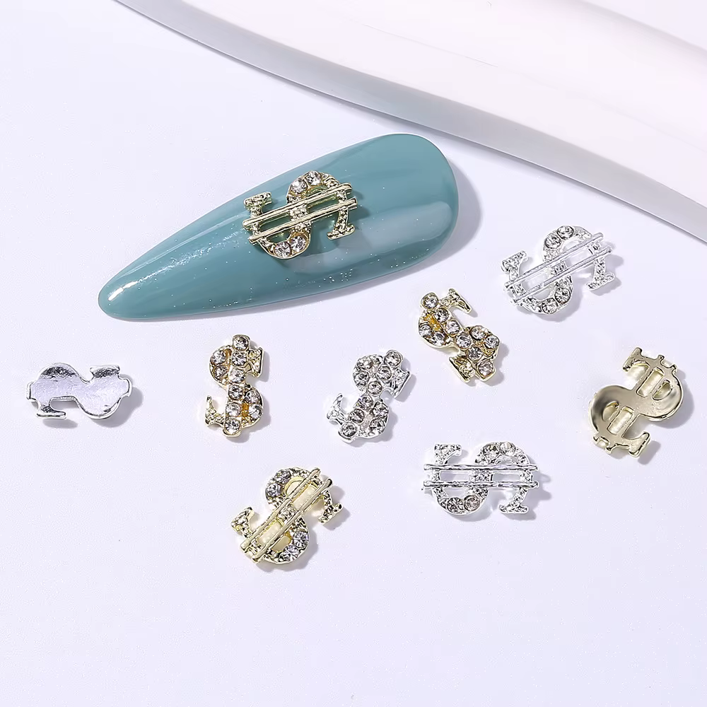 Breloques 3D en forme de Dollar pour Nail Art, en alliage métallique, accessoires en diamant avec pi