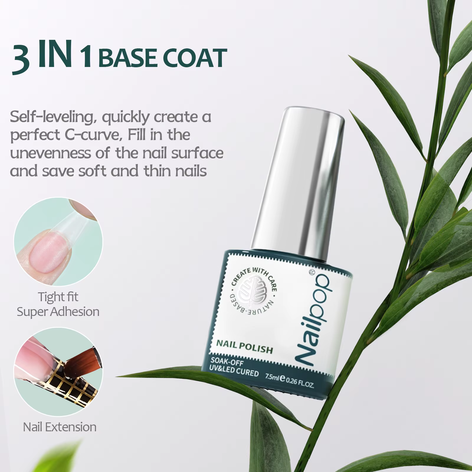 Nailpop – Base transparente en Gel de fonction 7.5ml, couche de finition sans lingette, déshydrateur