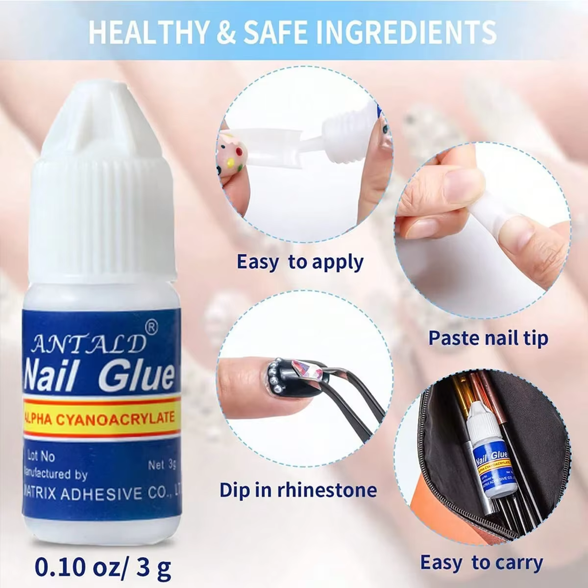 Colle à ongles transparente Ultra forte 5x3g-formule à séchage rapide et sans essuyage pour ongles a