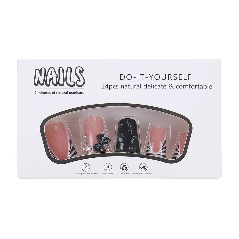 24 pièces Ins Spice Girl presse sur les ongles scintillant diamant arc décor y2k faux ongles portabl