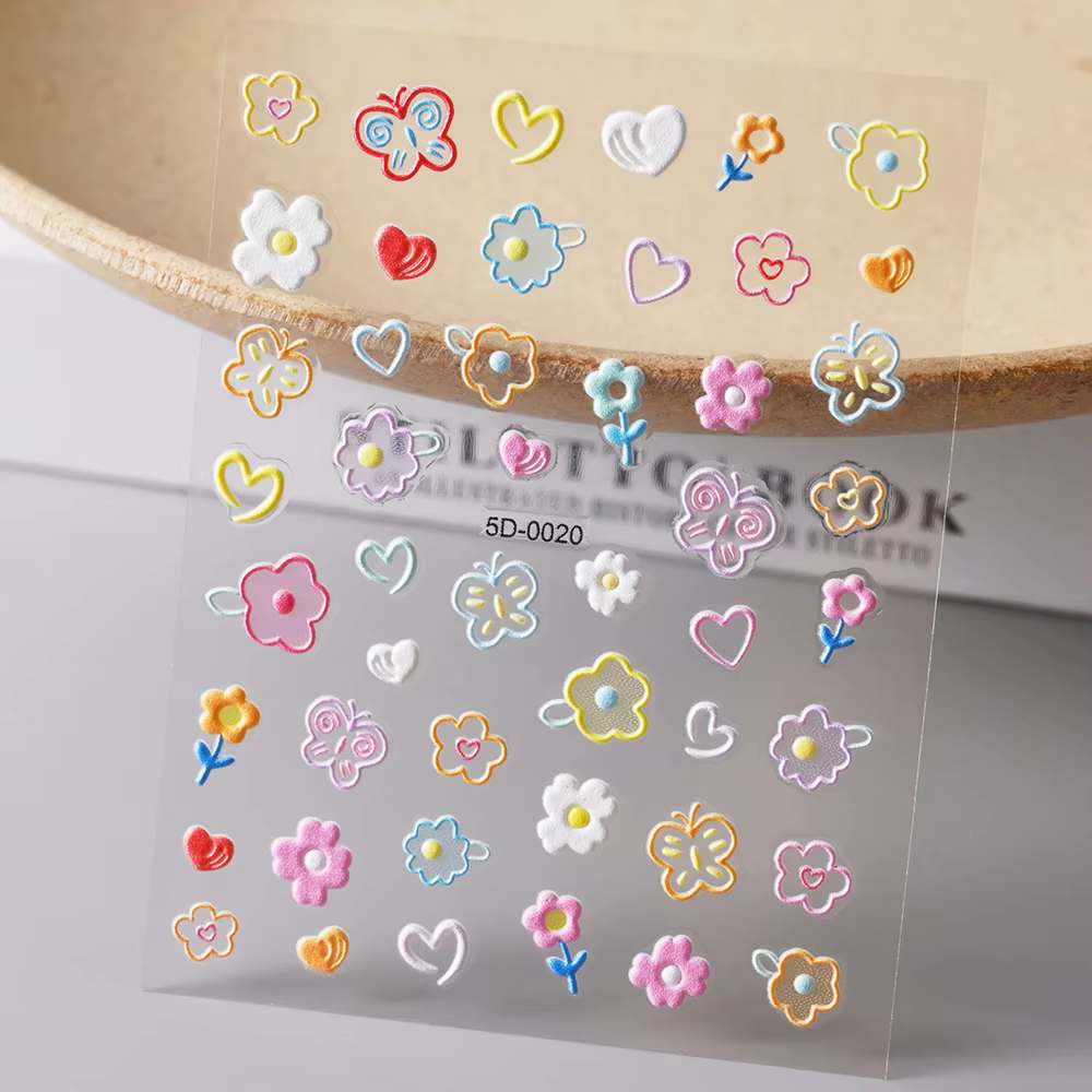 Autocollant 5D Macaron fleur/fruits pour ongles, breloques en relief ours/lapin/lettre N64.Slider, d