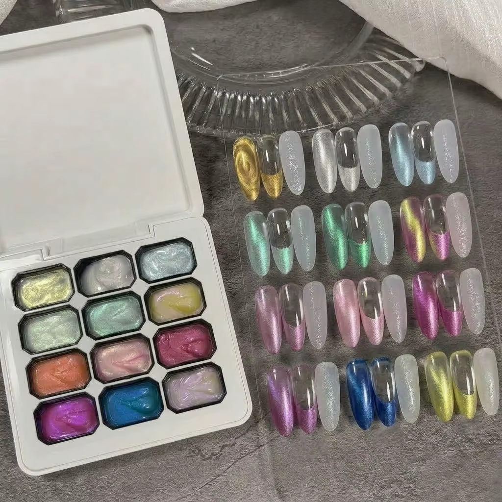 Kit de Gel pour Ongles à Texture Rêveuse 12 Grilles, Gel de Modelage Polyvalent en Acétate Perlé 3D,
