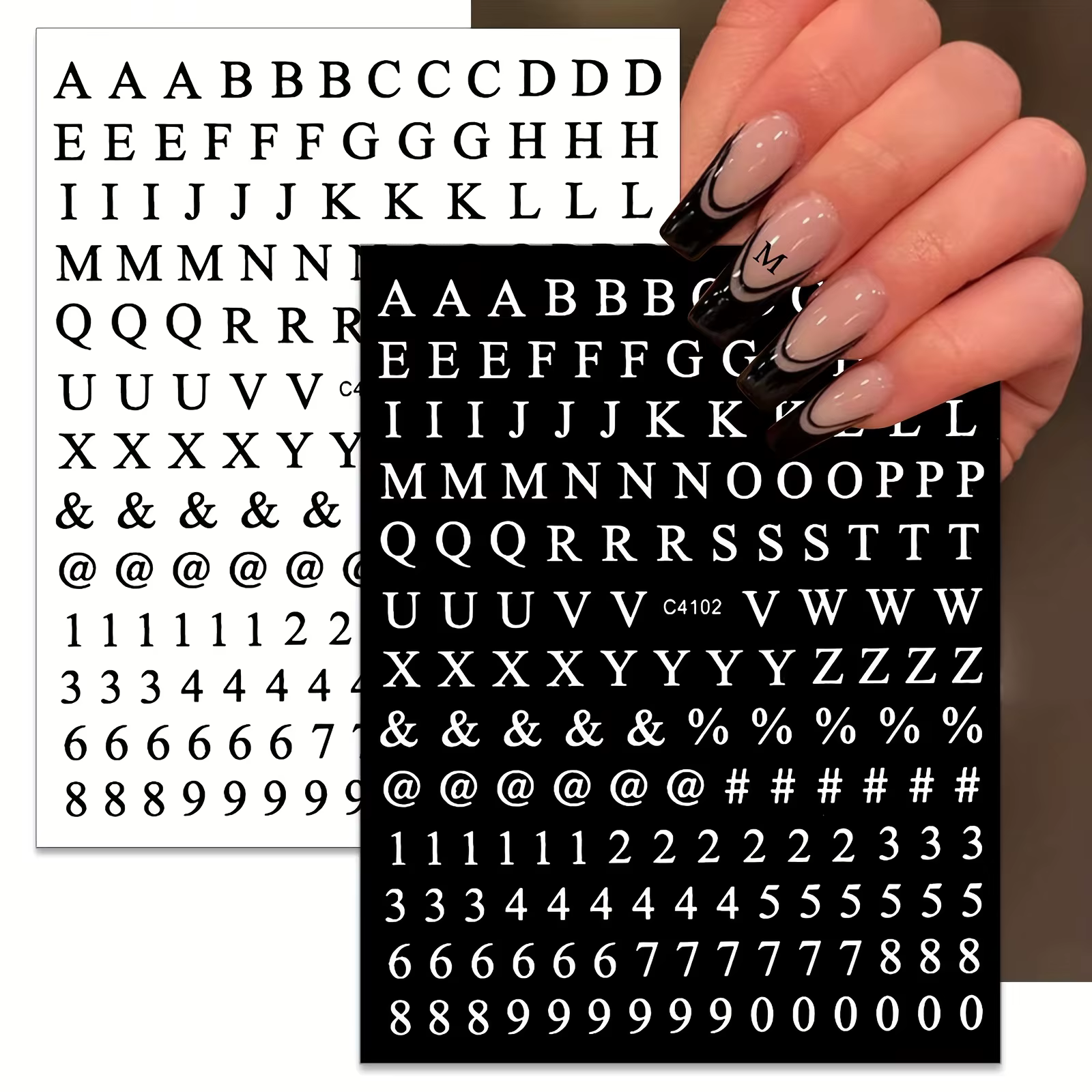 8 feuilles lettres Nail Art autocollants numéro ongles décalcomanies auto-adhésif luxe or argent ang