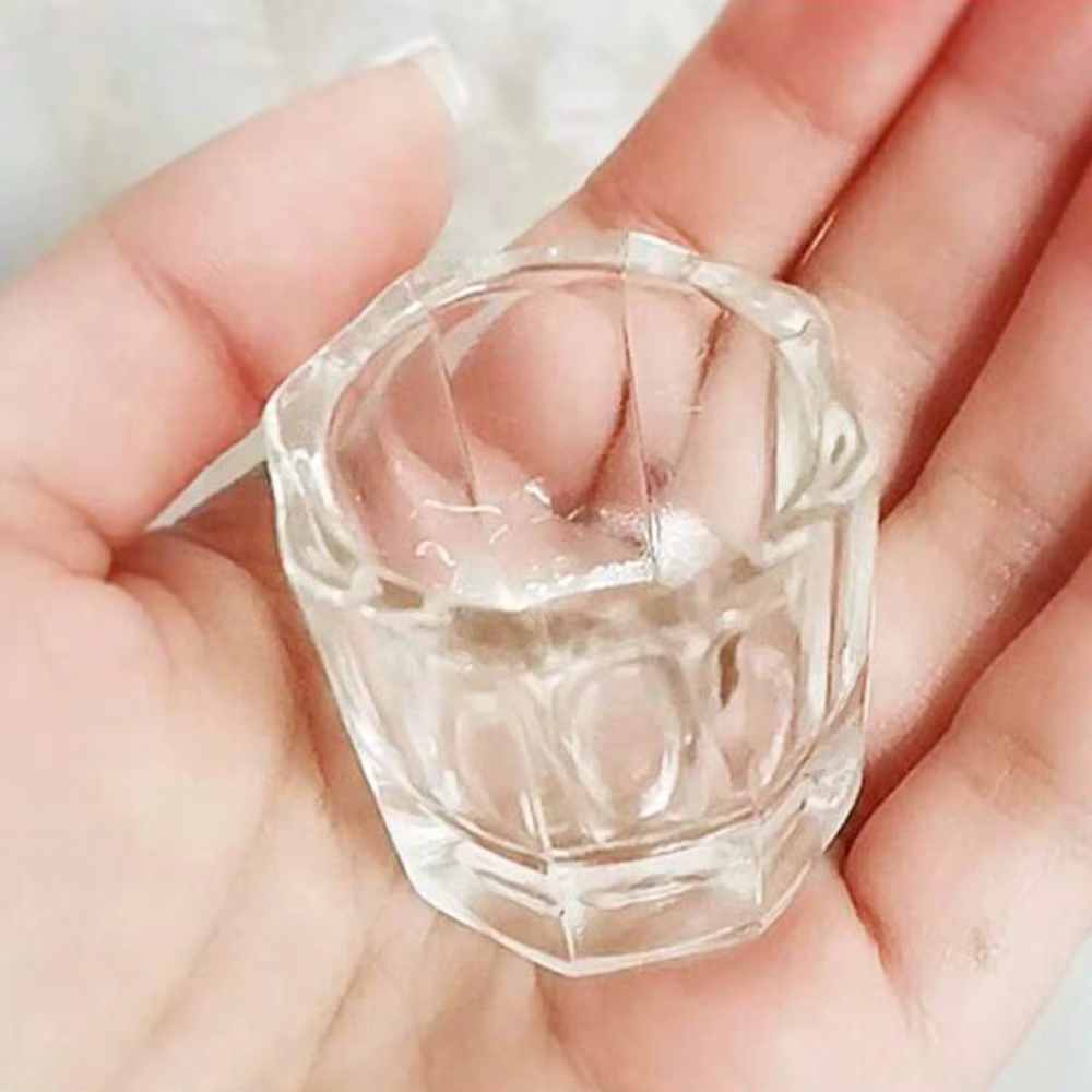 Mini verre cristal acrylique transparent, petite poudre octogonale, tasse à ongles liquide, brosse d