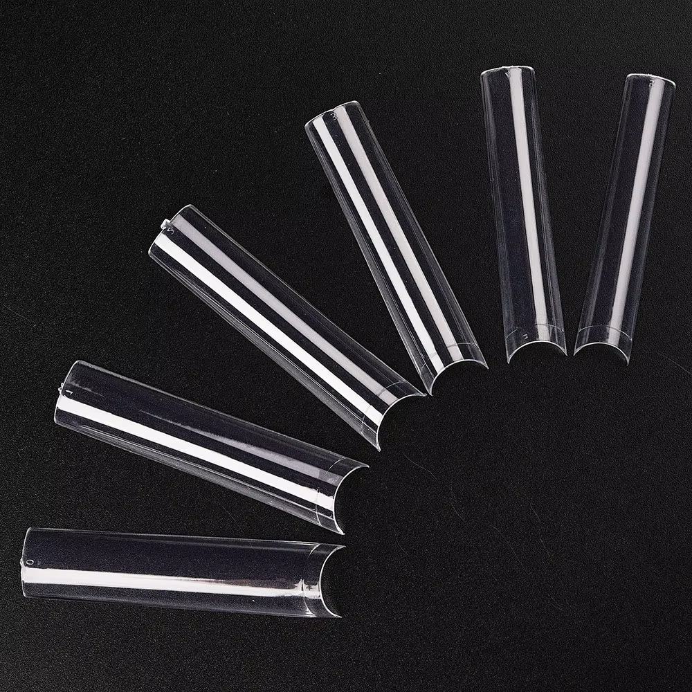 Faux ongles longs en forme de cercueil/carré en acrylique, demi-couverture, pointes droites et incur