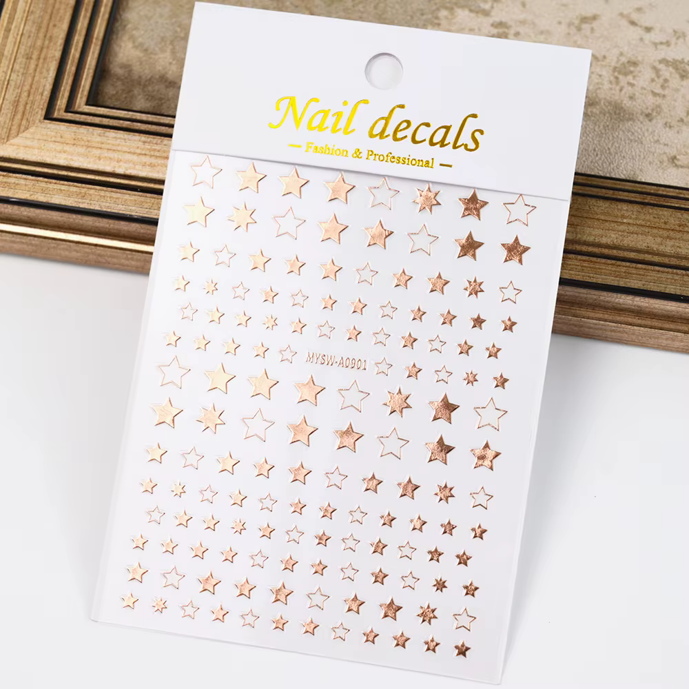 Autocollant 3D étoile noir et blanc pour Nail Art, décalcomanies auto-adhésives pentagramme Y2K, pai