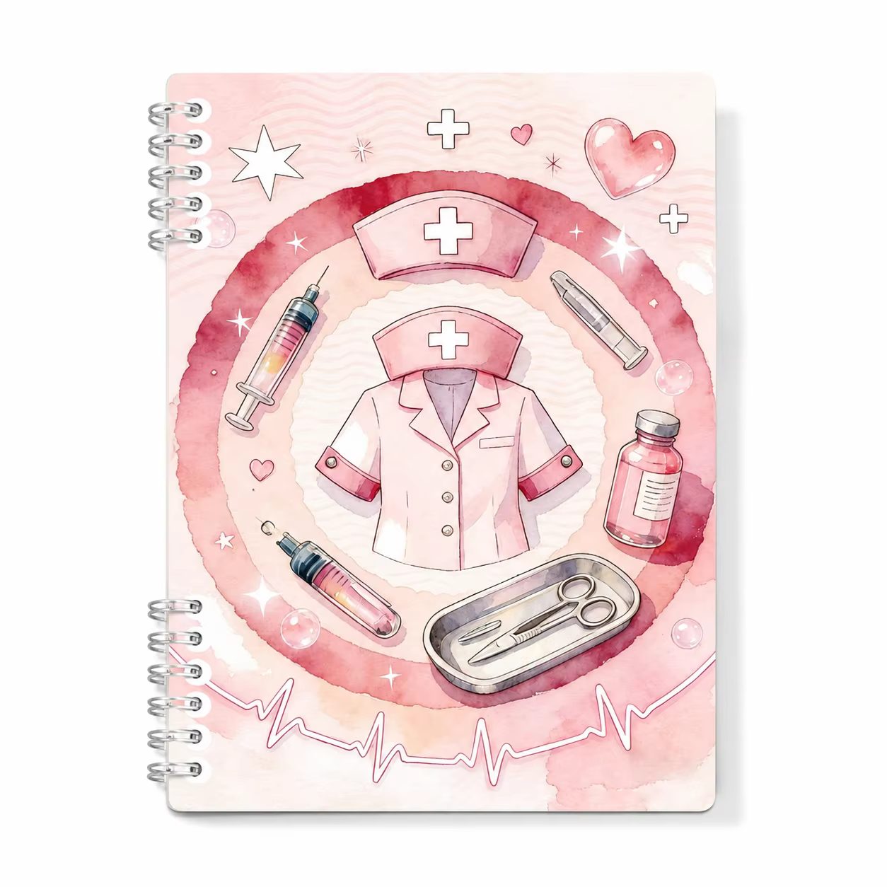 Carnet spirale rose pour infirmières, 120 pages, joli journal médical pour étudiants en soins infirm