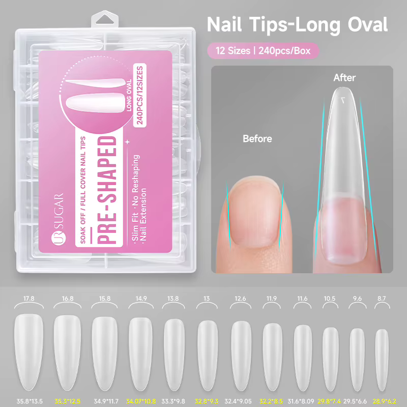 UR SUGAR 240PCS 10 Tailles Faux Ongles Préformés Slim avec Ligne Française Transparents Mat Longs Co