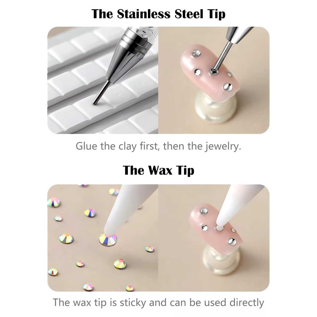 Stylo à points pour sélecteur de strass, pierres précieuses à double extrémité, cristaux, goujons, c