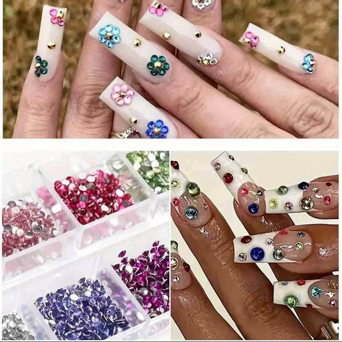 Strass acryliques multi-tailles à dos plat pour Nail Art, cristal 3D, décorations DIY, paillettes, g