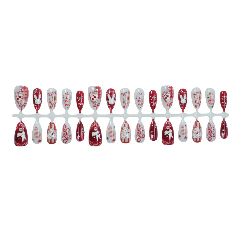 24 pièces arc dessin animé lapin presse sur ongles amande français faux ongles couverture complète p