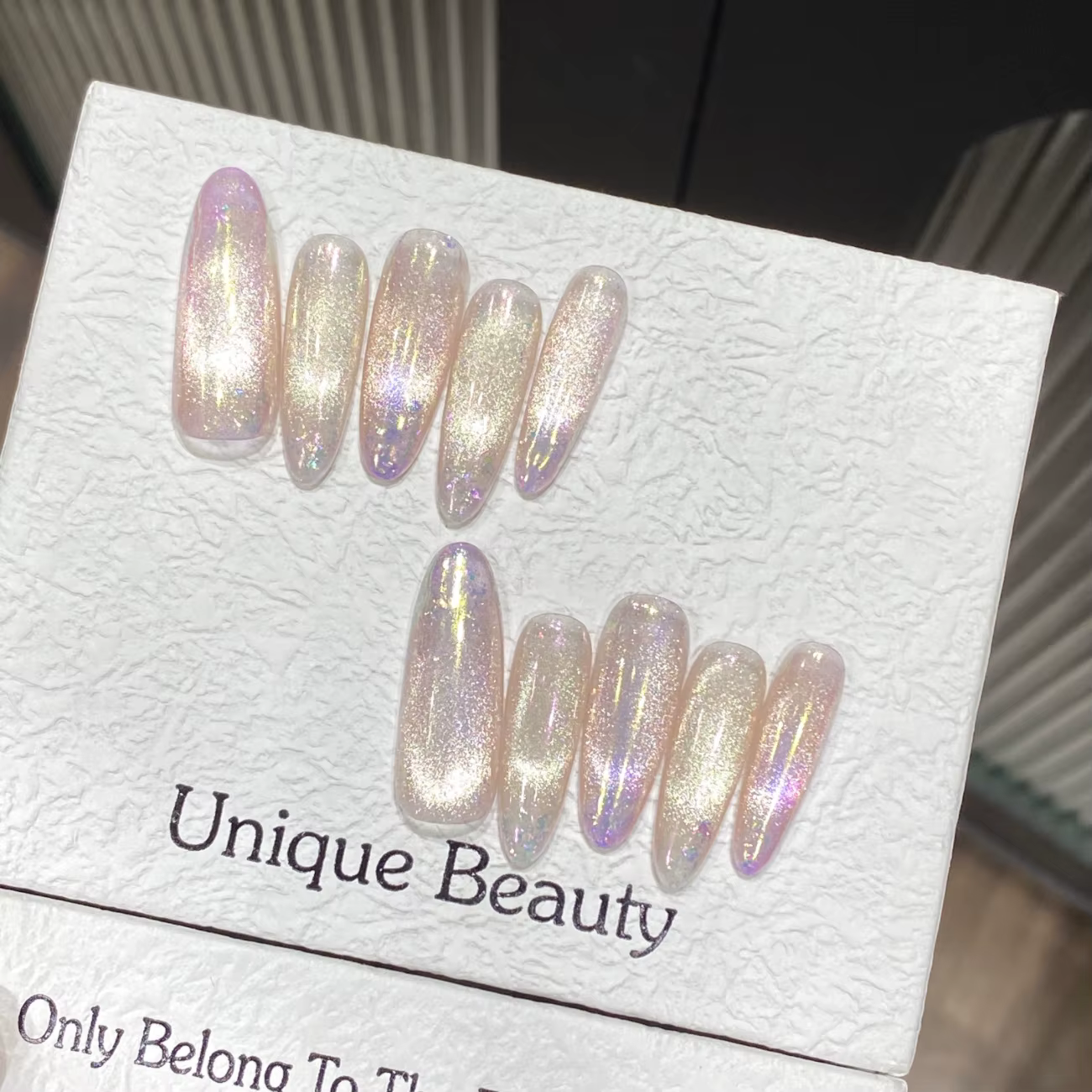 10 faux ongles brillants effet dégradé œil de chat, faits à la main, style larmes de fée, à presser,