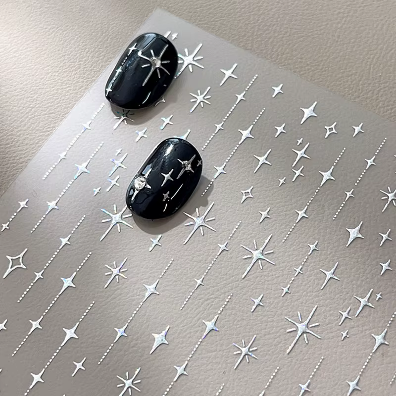 Or argent estampillé Starlight Laser paillettes étoile bronzant strass soulagement Nail Art décorati