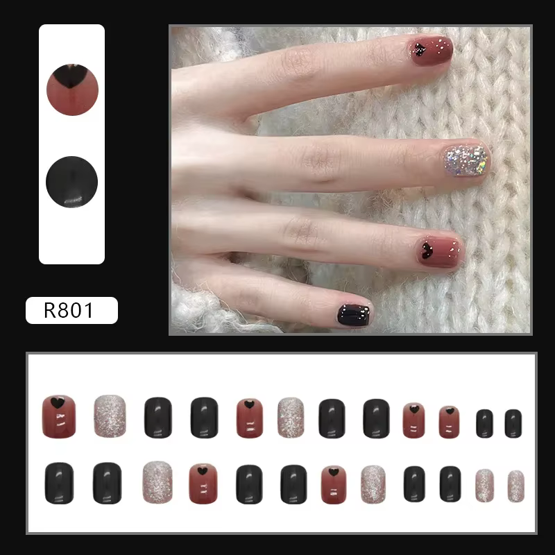 Rouge cerise 24 pièces presse sur ongles rose dégradé faux ongles brillant doigt artificiel manucure