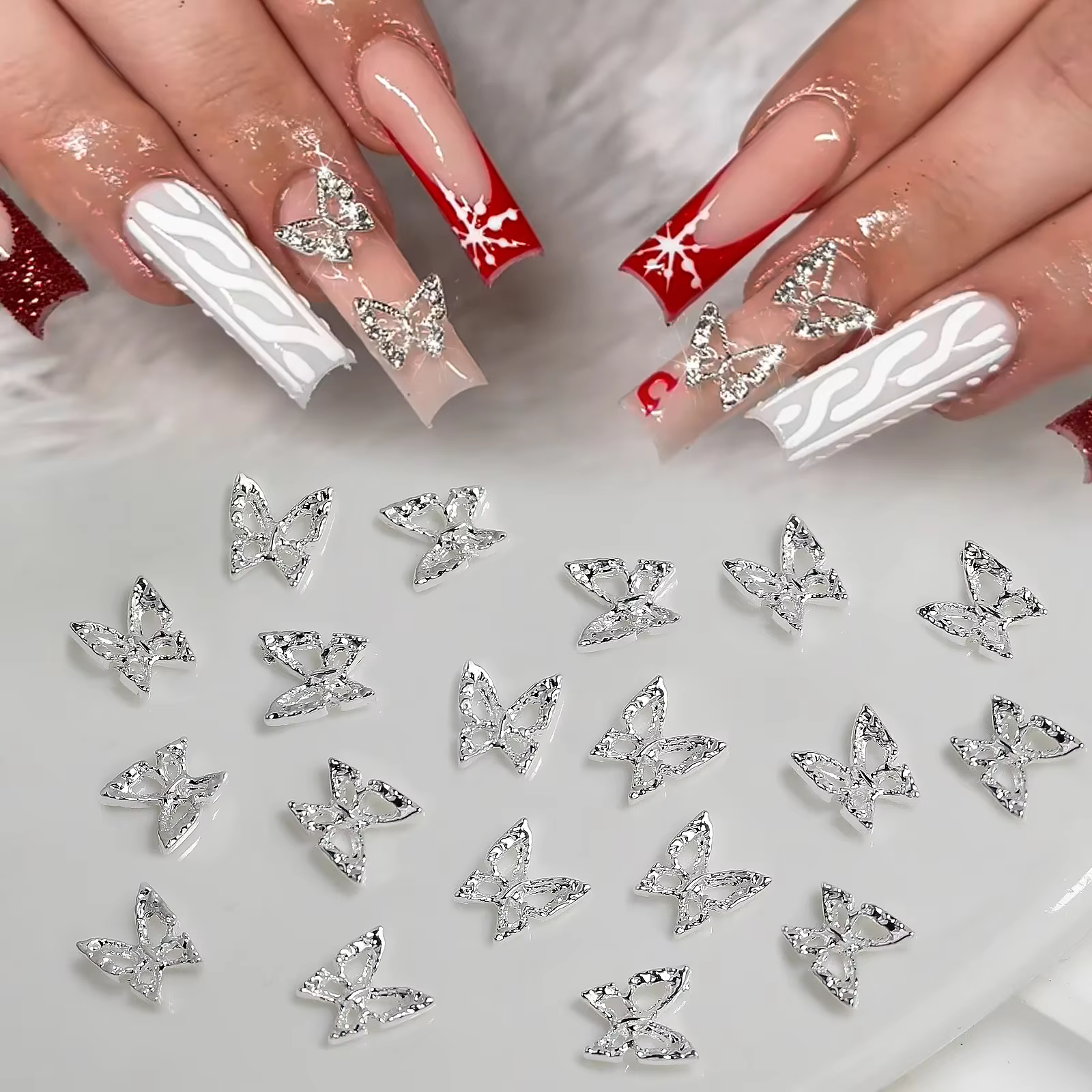 Strass papillon en alliage pour ongles, 20 pièces, stéréoscopique 3D, Nail Art de luxe, accessoires 