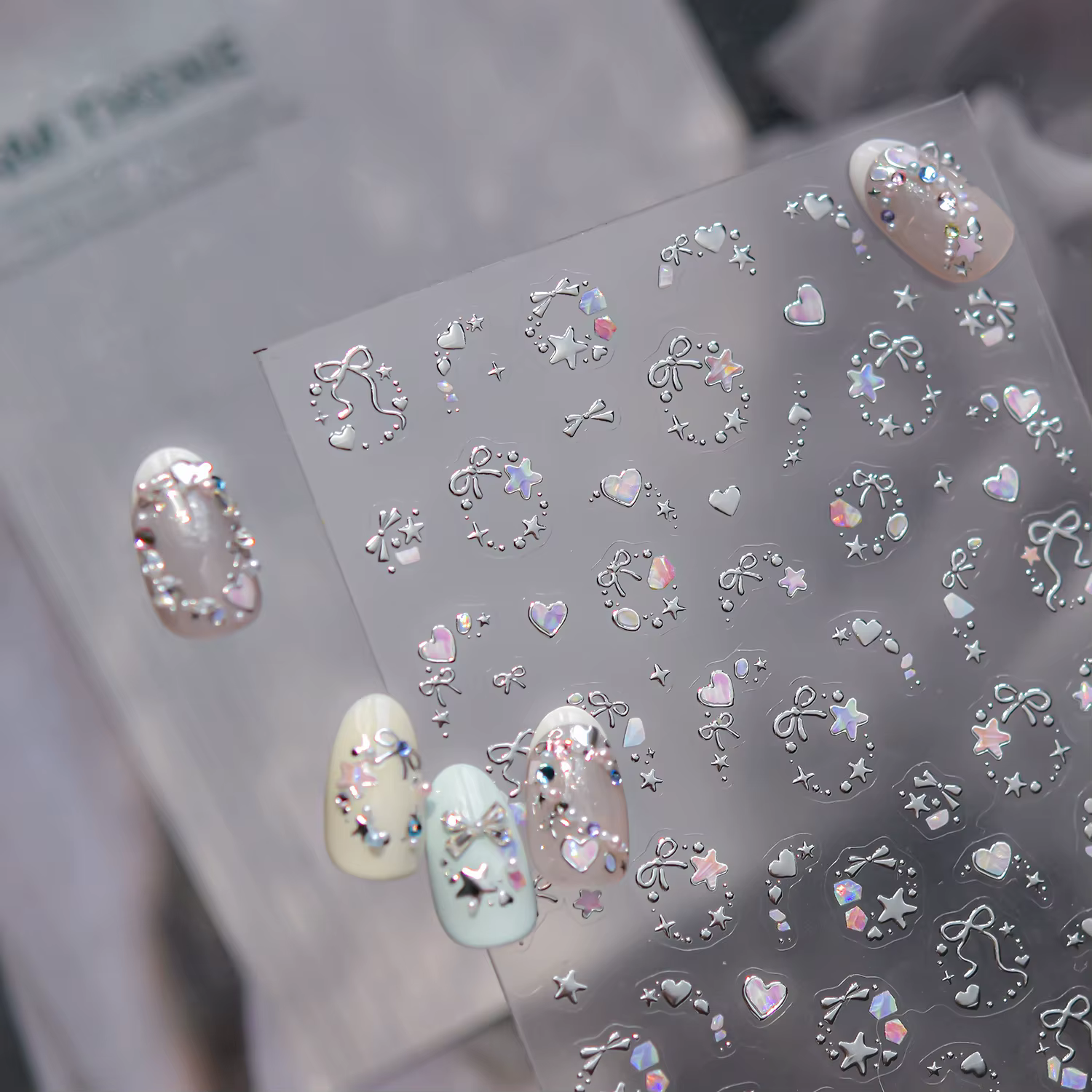 Autocollants guirlande d'amour étoiles exquises, décoration Nail Art 5D en métal de haute qualité, a