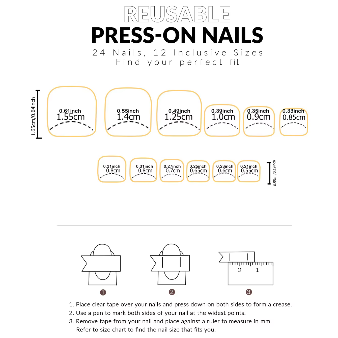 24 pièces d'ongles français noirs à bout pointu, faux ongles carrés, conception d'ongles à faux orte