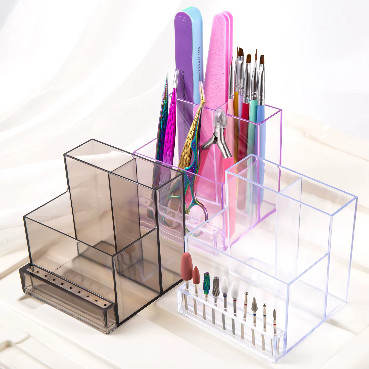 Perceuse à ongles translucide, organisateur de produits pour ongles, fournitures, embouts à ongles, 