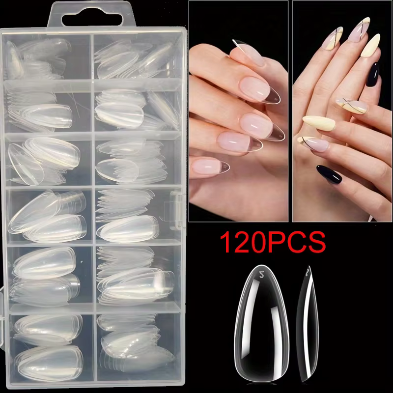 Autocollants pour ongles en Gel doux et Long, couverture complète transparente, à pression en amande