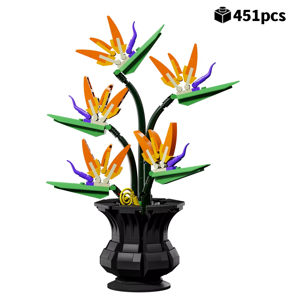 Bouquet d'oiseaux de paradis en blocs de construction, 451 pièces, modèle de plante florale, jouet e
