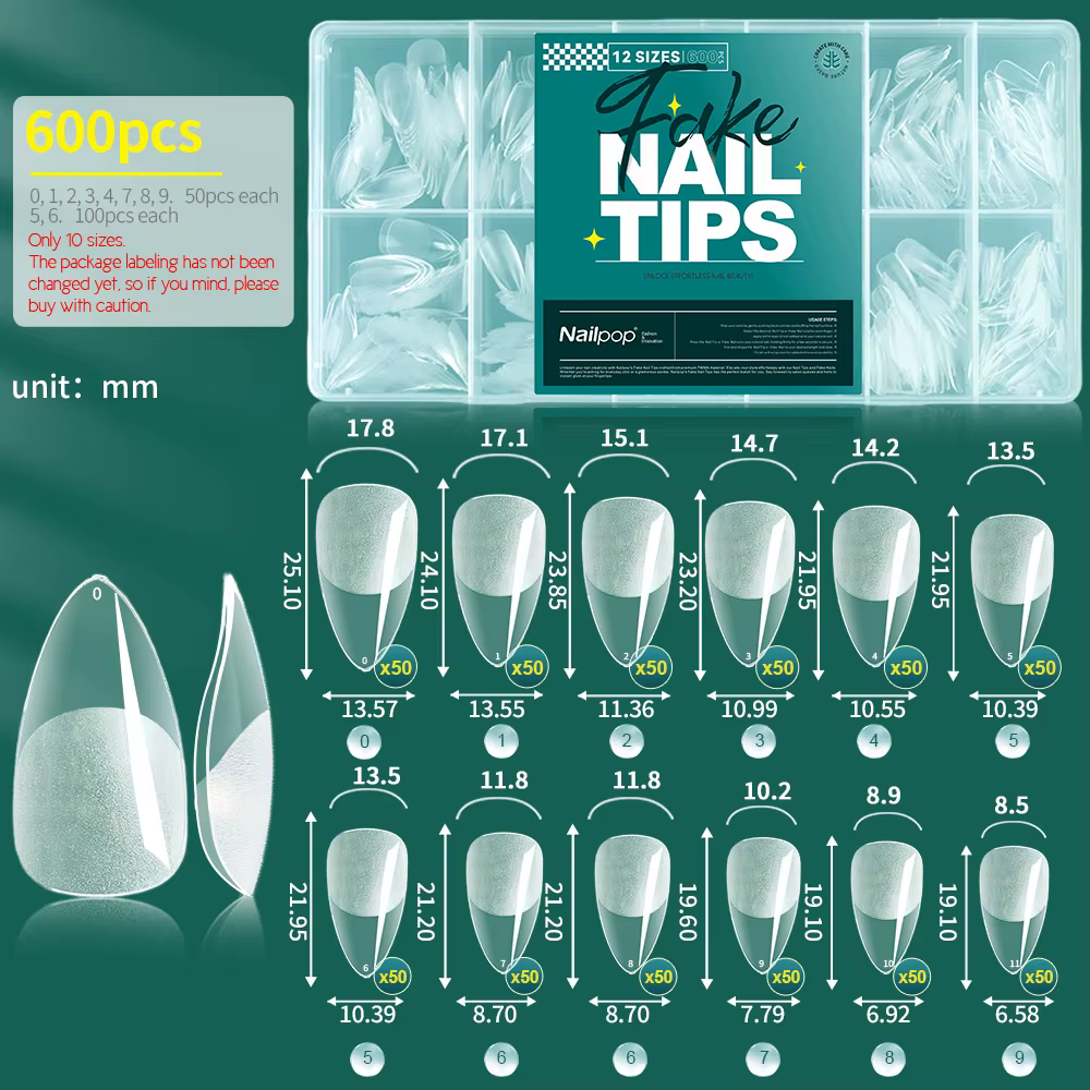 Nailpop 600 pièces pointes d'ongles couverture complète longueur moyenne ballerine presse sur faux o