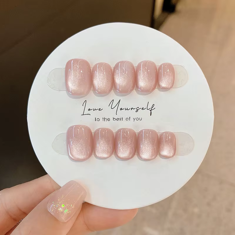 10 pièces à la main presse sur ongles violet oeil de chat Faux Ongles portable Stick-on ongles couve