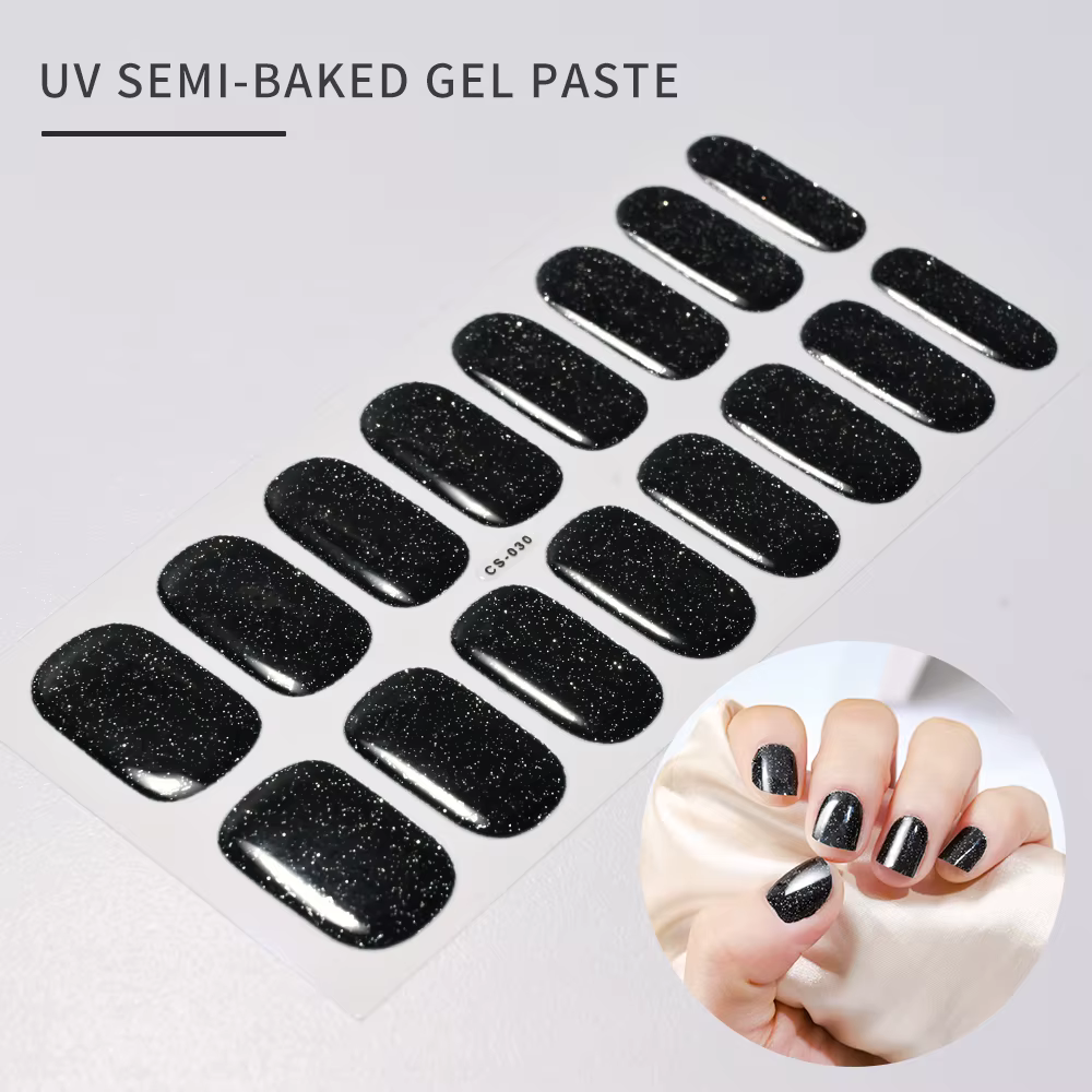 16 conseils UV Gel semi-durci ongles autocollant français couverture complète lumineux blanc paillet