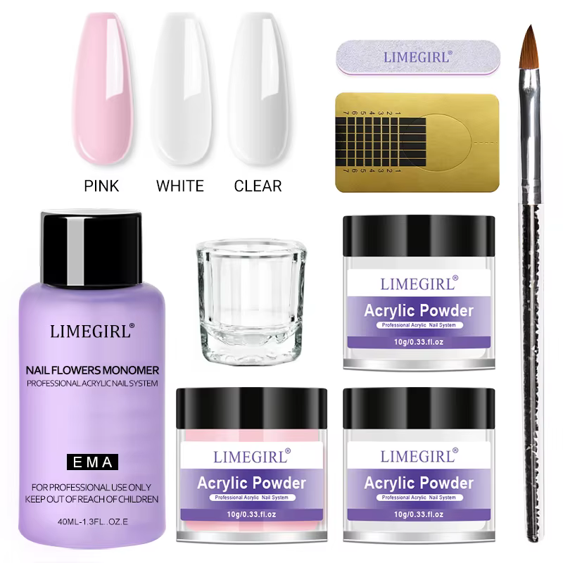 Kit de poudre de cristal pour ongles, ensemble de liquide acrylique avec brosse à ongles, poudre pou