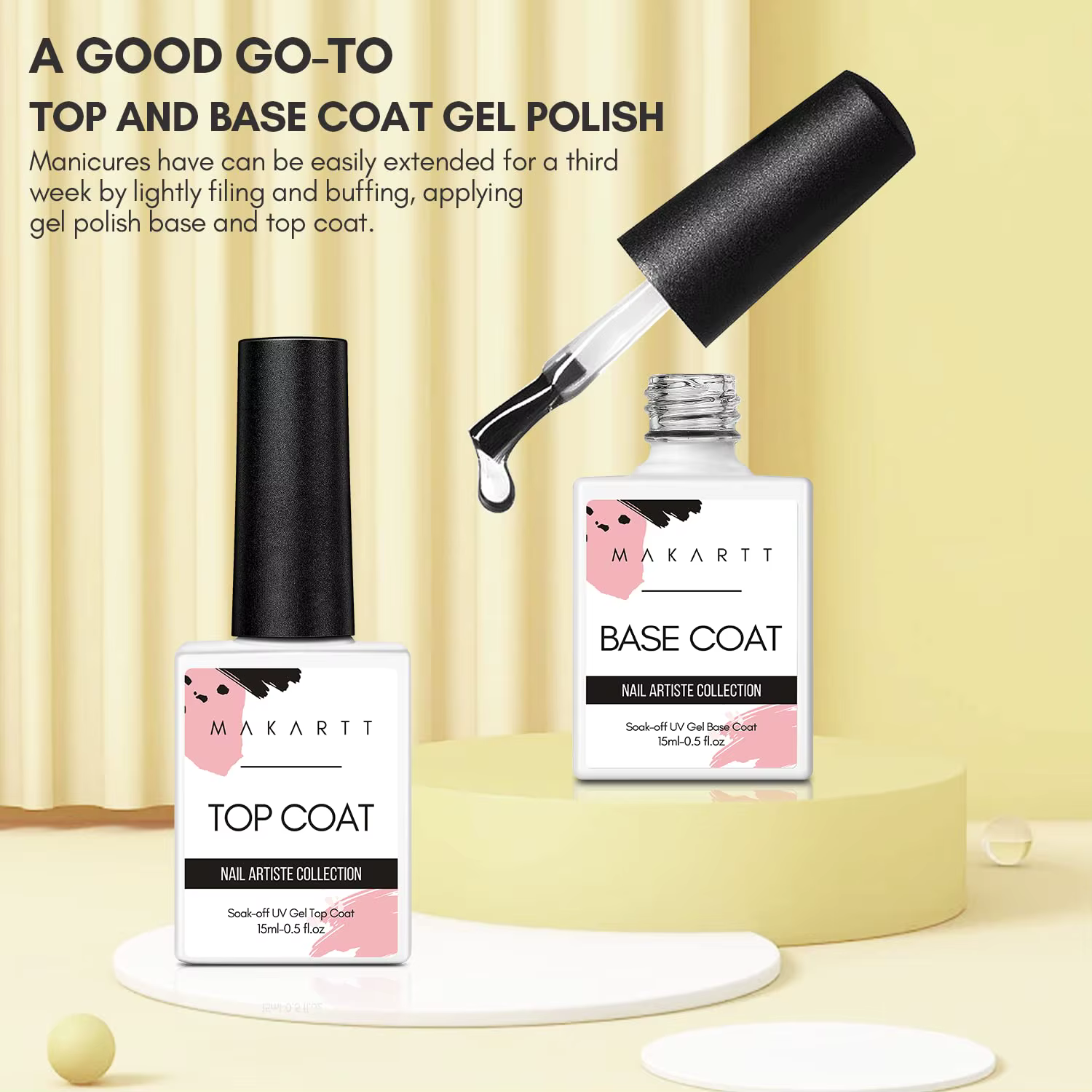 Ensemble de vernis gel Makartt, base et top coat, finition brillante sans résidu, gel base et top co
