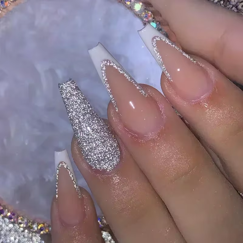 Faux Ongles Longs Bruns N64.Glitter Ballet Wearable, Design Français, Presse Complète sur Nail Ins,