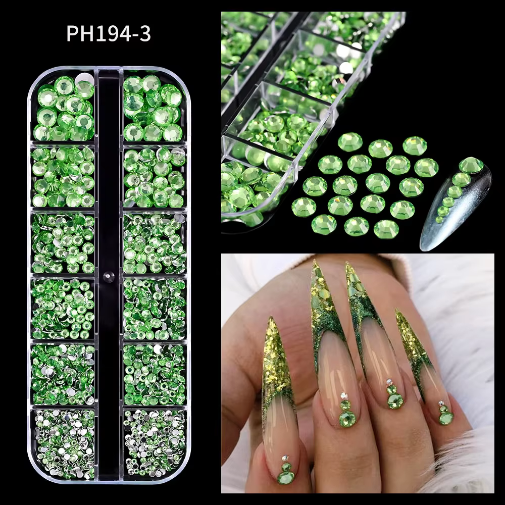 12 grilles mixtes de perles blanches pour ongles, breloques rondes ou demi-cercles 3D, strass pour N
