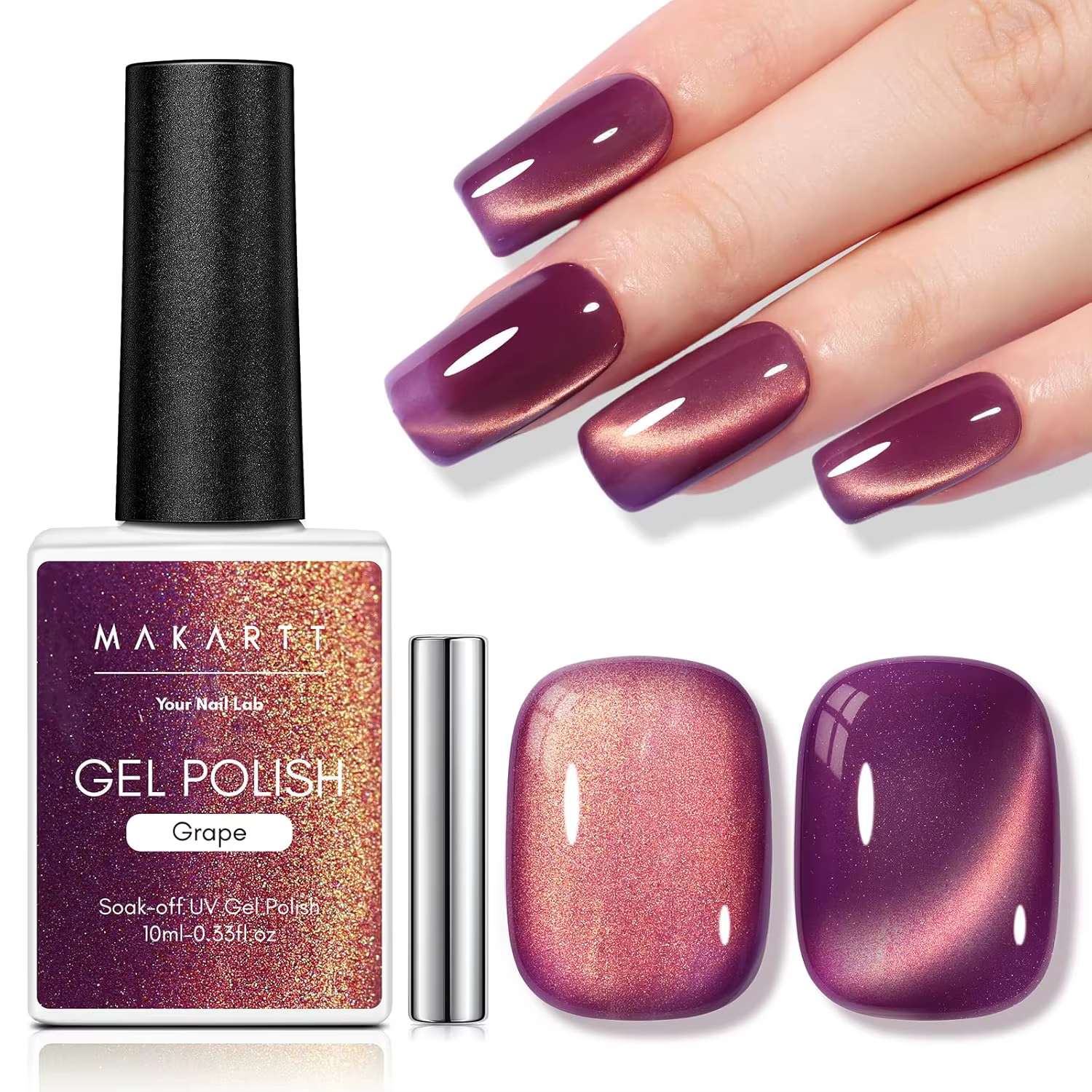 Makartt-Verhéritage à Ongles Gel Holographique en Forme d'Œil de Chat, à Tremper avec Aimant, Lampe