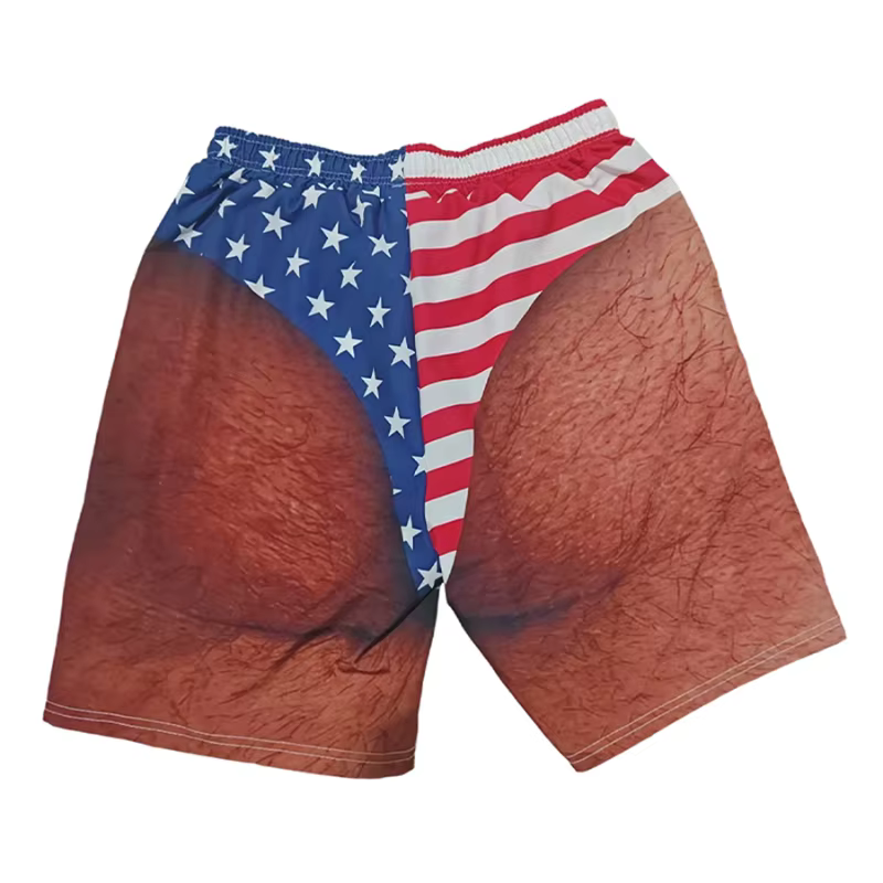 Caleçons fantaisie drôles avec drapeau américain, shorts de plage 3D, jambes poilues réalistes, nouv
