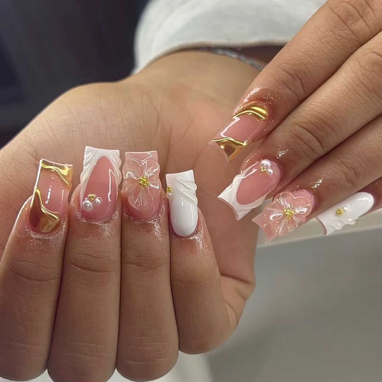Faux ongles carrés moyens avec colle, 24 pièces, fleurs roses Blush, couverture complète, acrylique 