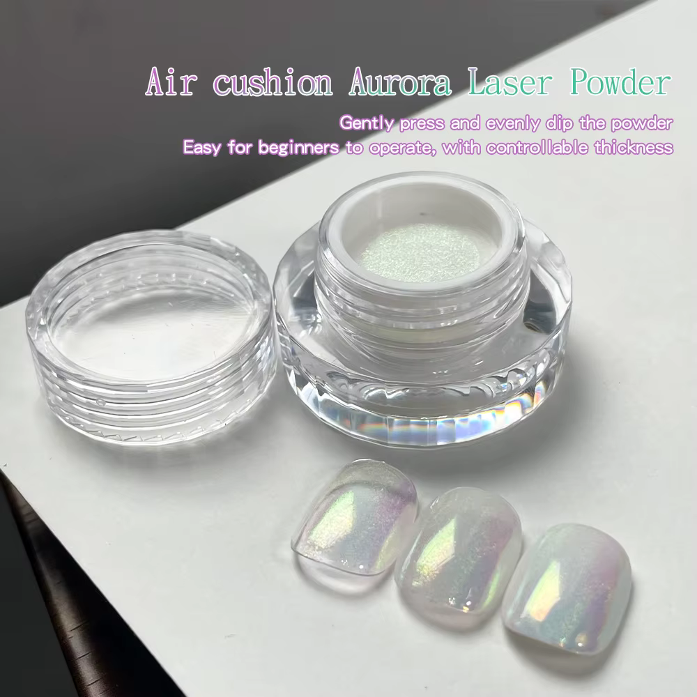 KANIU 0.2g/Pot Poudre à ongles effet miroir Aurora Moonlight Air Cushion, Poudre de paillettes fines