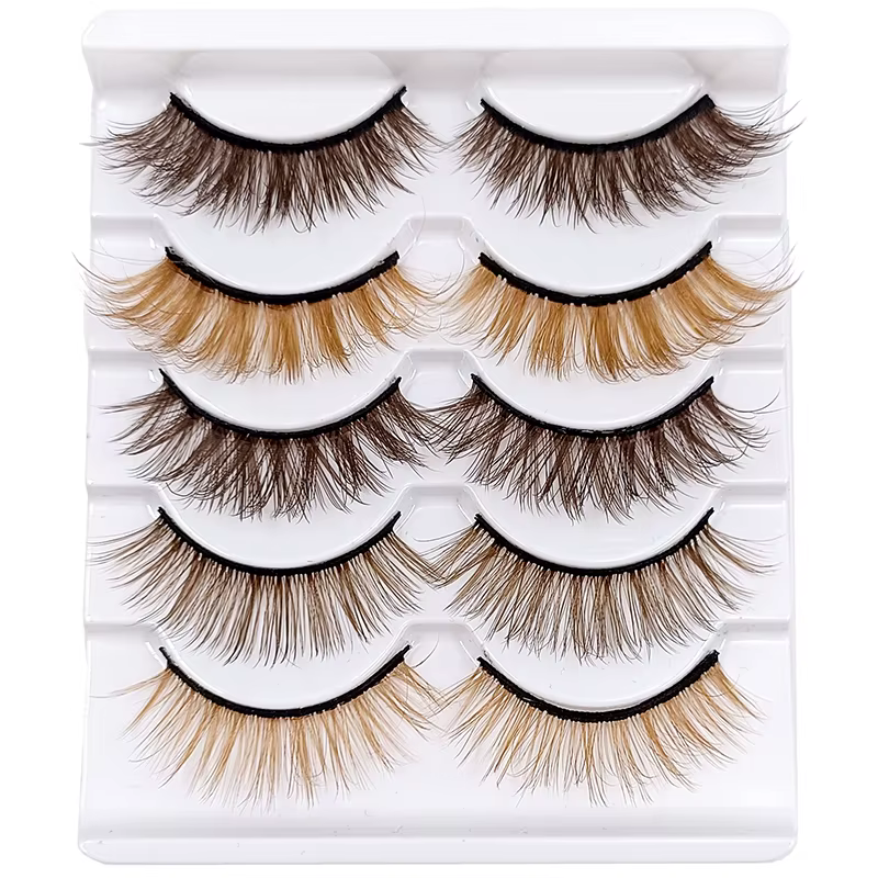 Kekelala 5 paires mélange Faux cils à bande brune en gros Blonde Faux Extension de cils colorés long