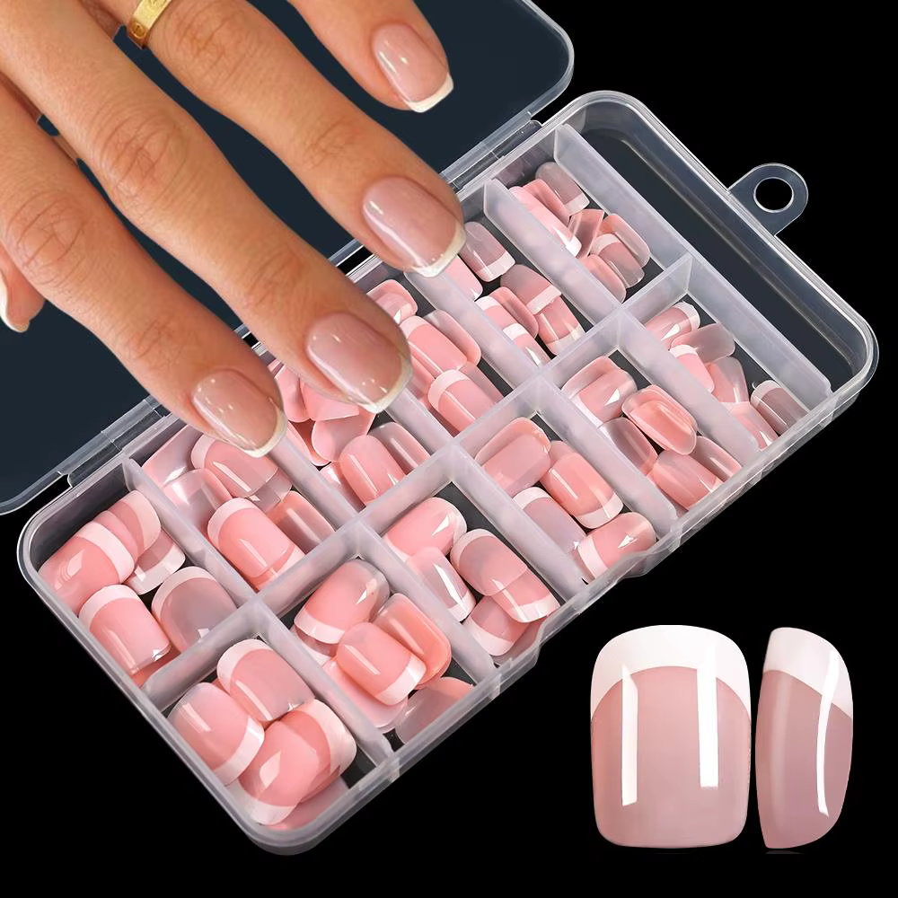 120 pièces rose français court carré faux ongles 12 tailles couverture complète presse sur ongles po