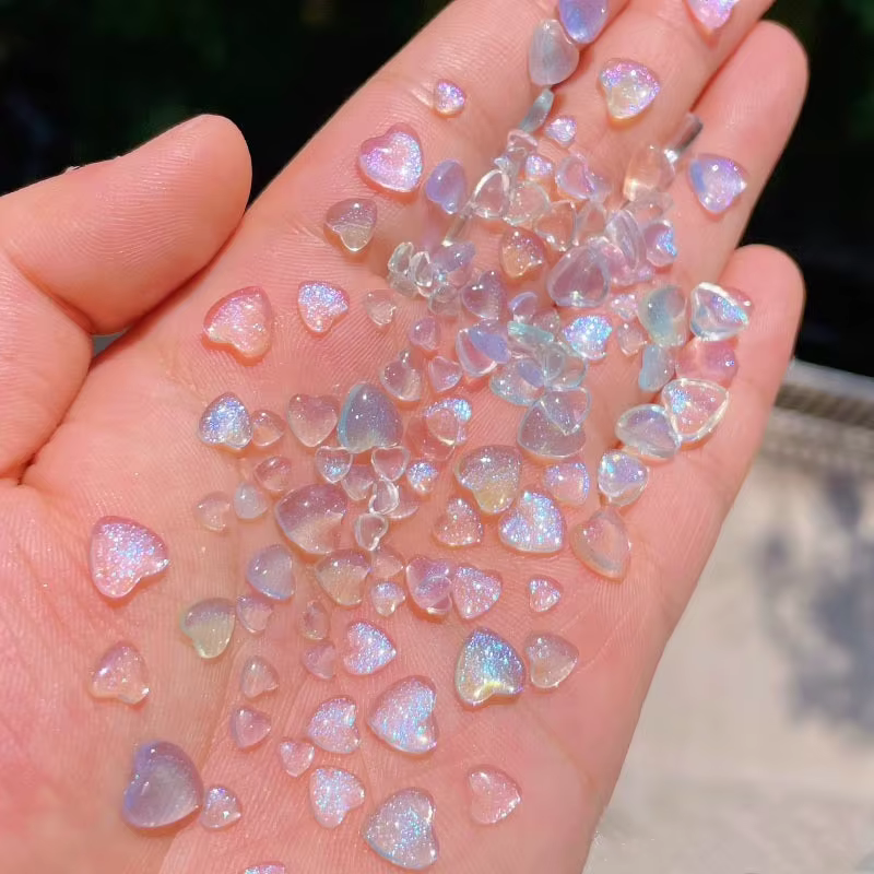 30 pièces/boîte Kawaii paillettes poudre coeur Nail Art décorations 3D résine strass breloques dessi