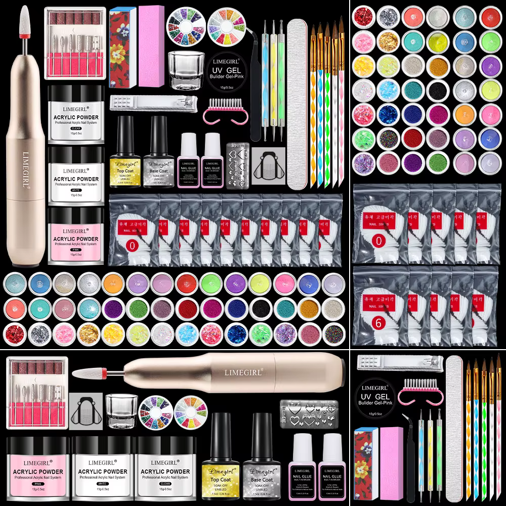 Kit d'ongles en acrylique : Kit d'ongles professionnel Kit de démarrage complet en acrylique, poudre