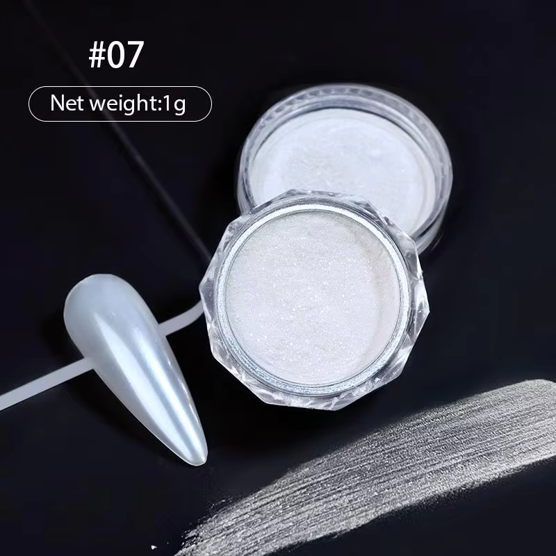 Aurora perle blanc ongles paillettes poussière clair de lune blanc frottant sur poudre coquille Pigm