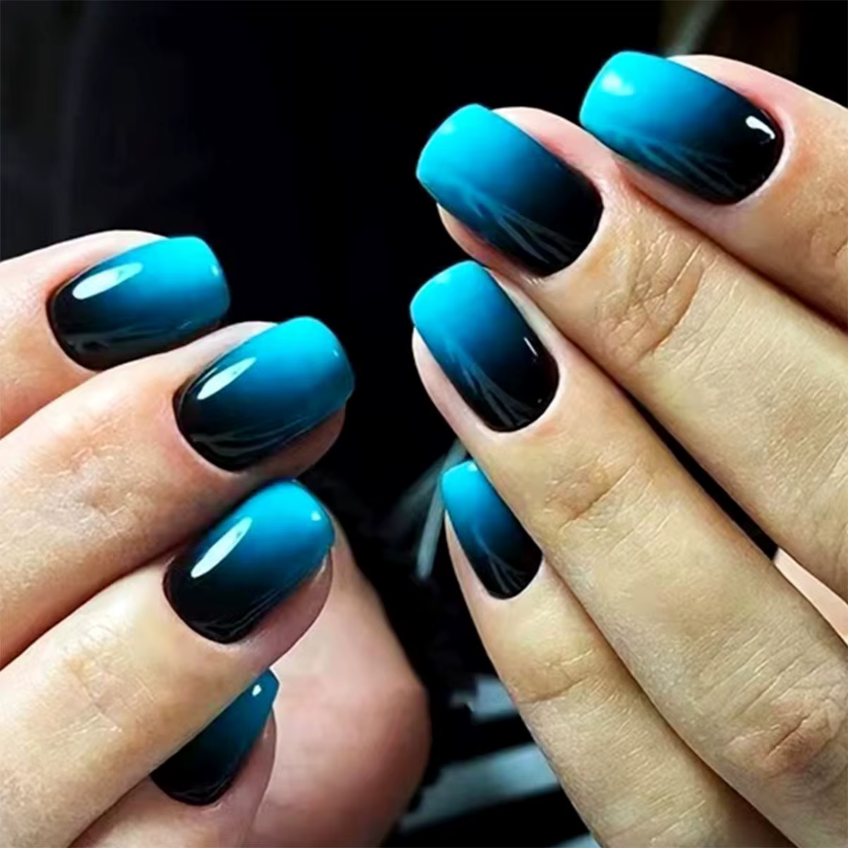 24 pièces/ensemble court carré ballet faux ongles dégradé bleu violet vert rose automne été couvertu