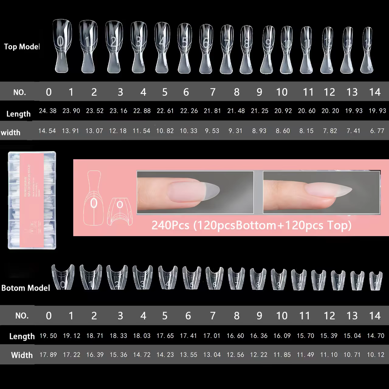 240 Pièces Nouvelles Formes Double pour Ongles Sandwich Réutilisables, Mélange de 15 Tailles, Courte