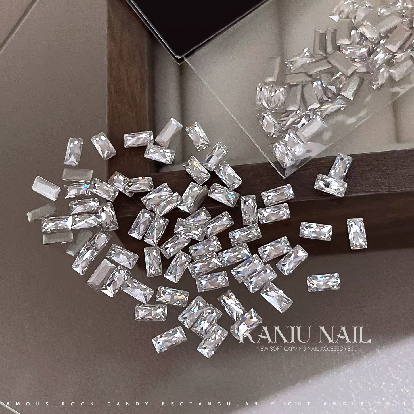 KANIU Champagne ongles rectangulaires zircon blanc transparent 5A clou cristal diamant français rayé