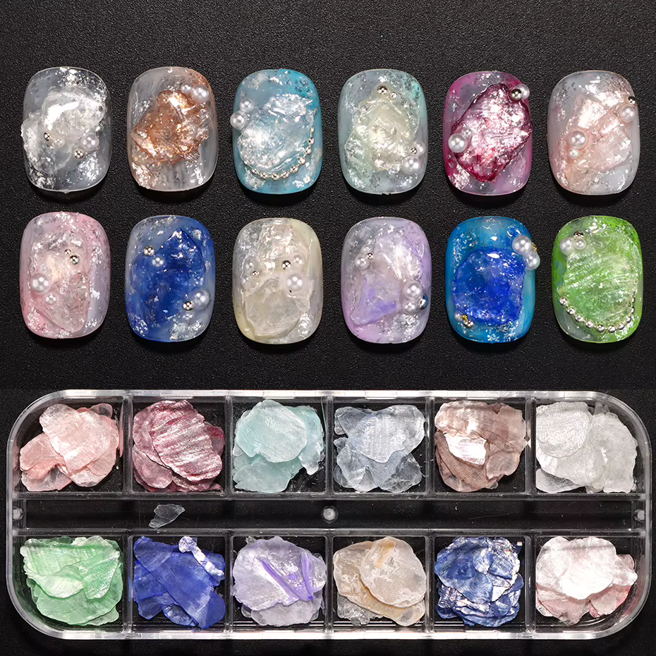 Paillettes irisées pour ongles, éclats de coquillages de sirène, breloques pour ongles, sequins, pie