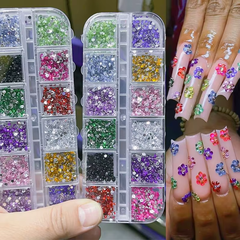 12 couleurs/ensemble 2mm strass ongles Art accessoires 3D acrylique Non correcteurs bricolage décora