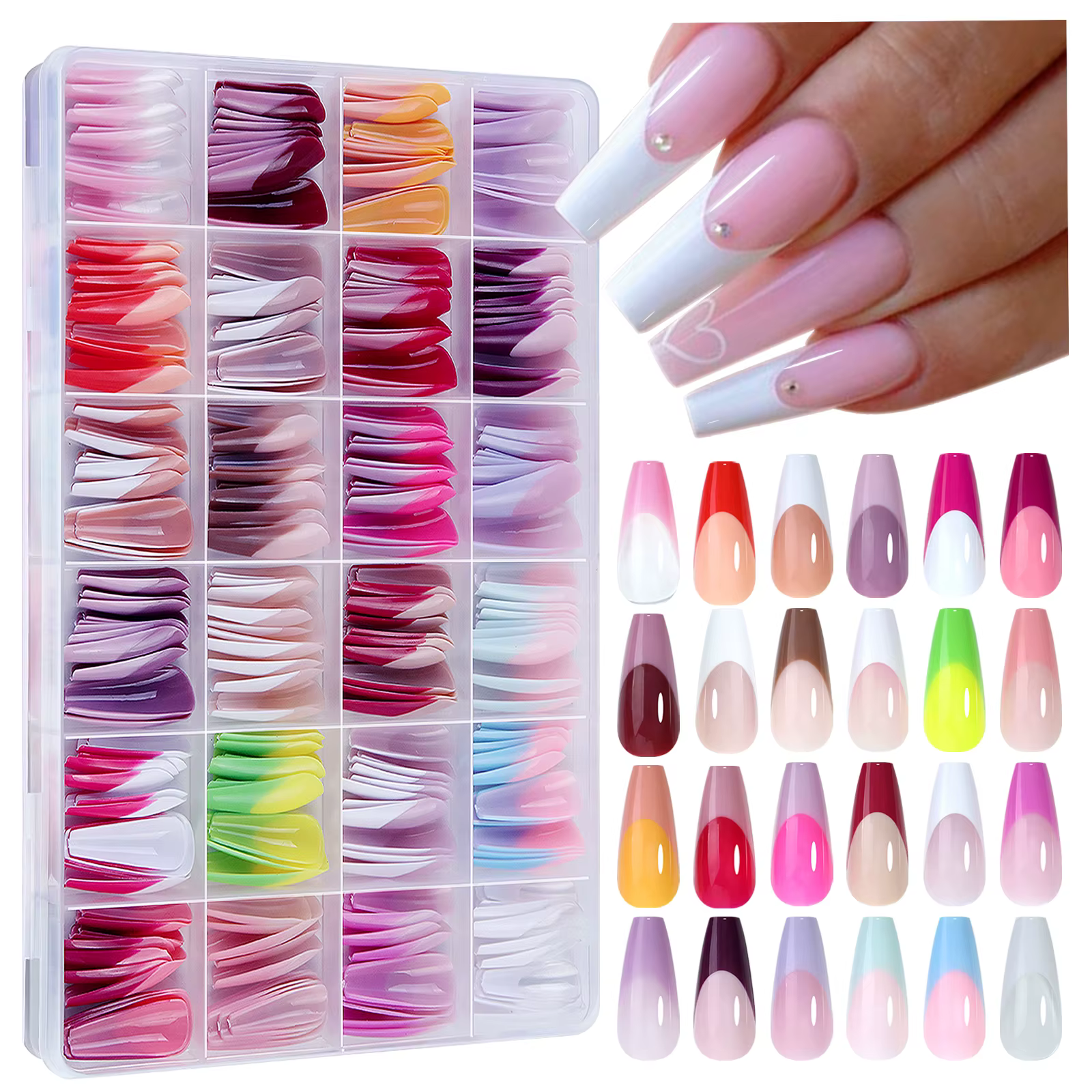288PC faux ongles conseils cercueil amande coloré français acrylique presse sur ongles pré-conceptio