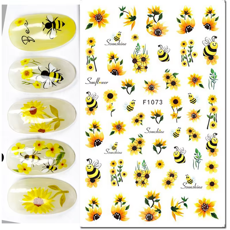 Autocollants 3D pour Nail Art, décalcomanies jaunes pour décoration d'ongles, motifs de feuilles, to