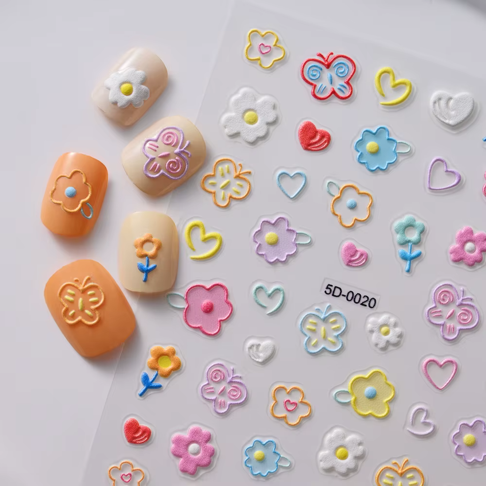Autocollant 5D Macaron fleur/fruits pour ongles, breloques en relief ours/lapin/lettre N64.Slider, d